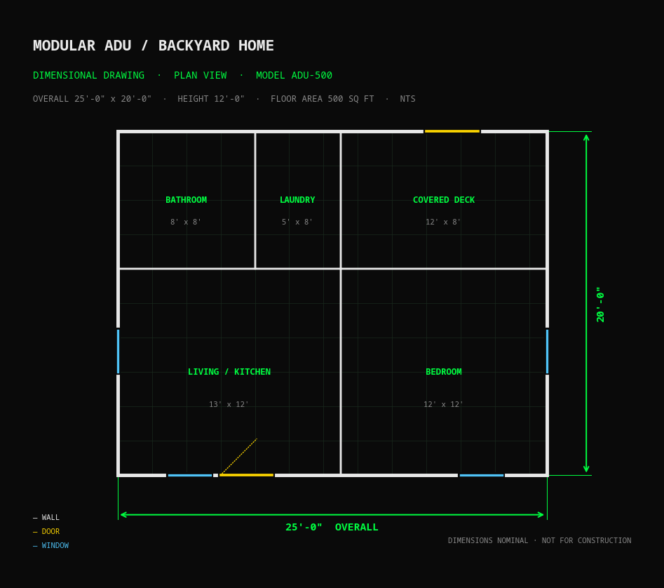 Modular ADU / Backyard Home — Dimensional Drawing